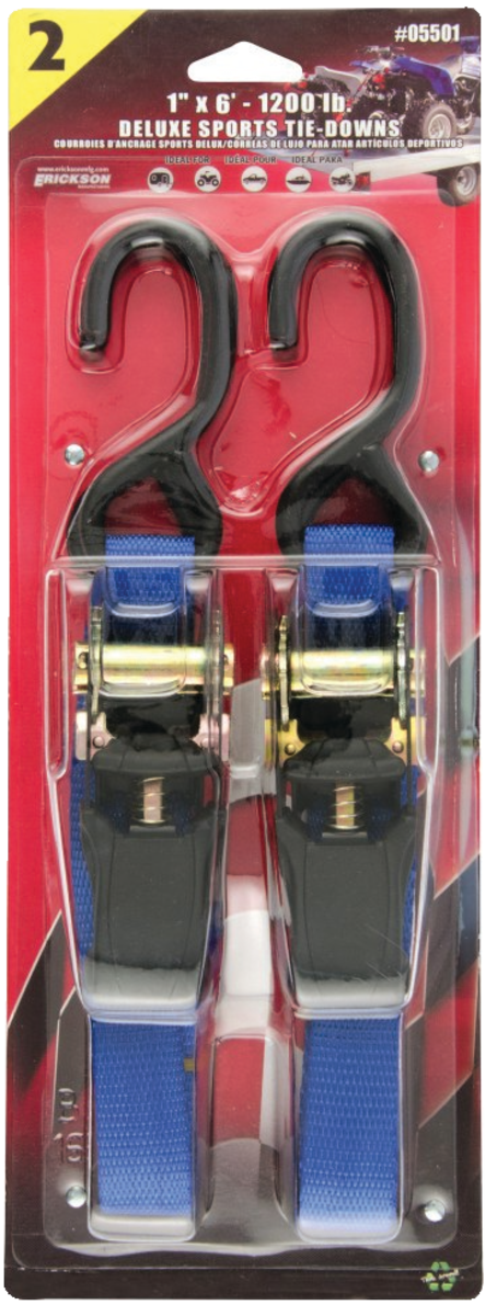 (2) 1 X6' 1200 Lb Ratchet Strap Blue
