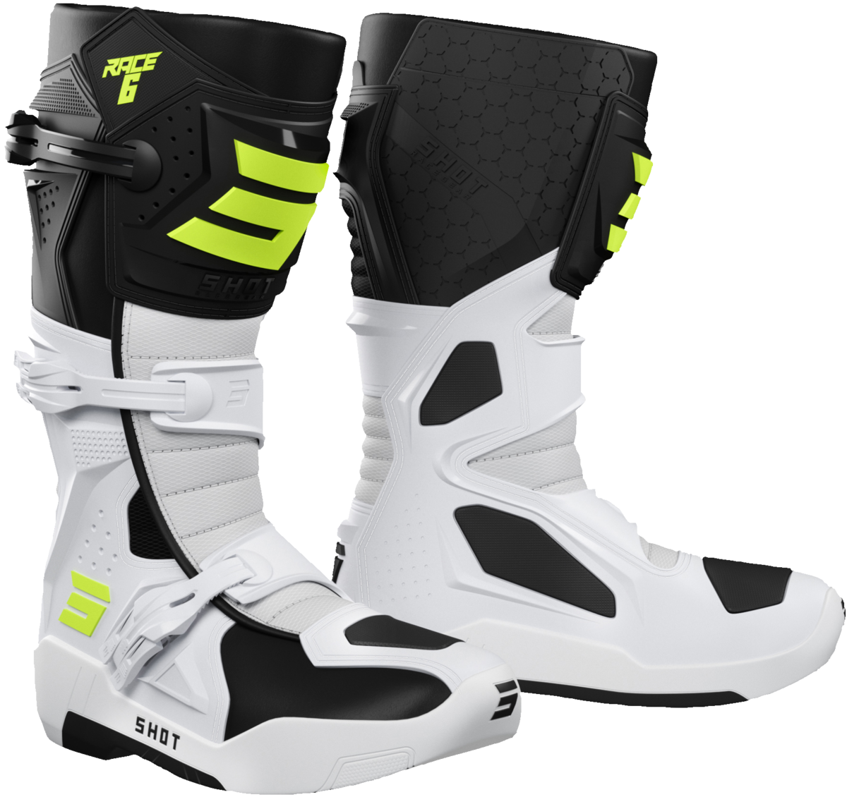 Race 6 Mx Boot Blk/Wht/Neon Yel 44 (10.5